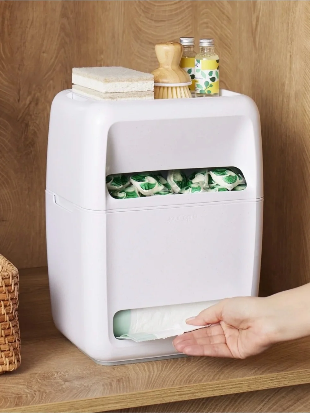youCopia SinkSuite 2-in-1 Under Sink Trash Bag And Dish Pod Dispenser
